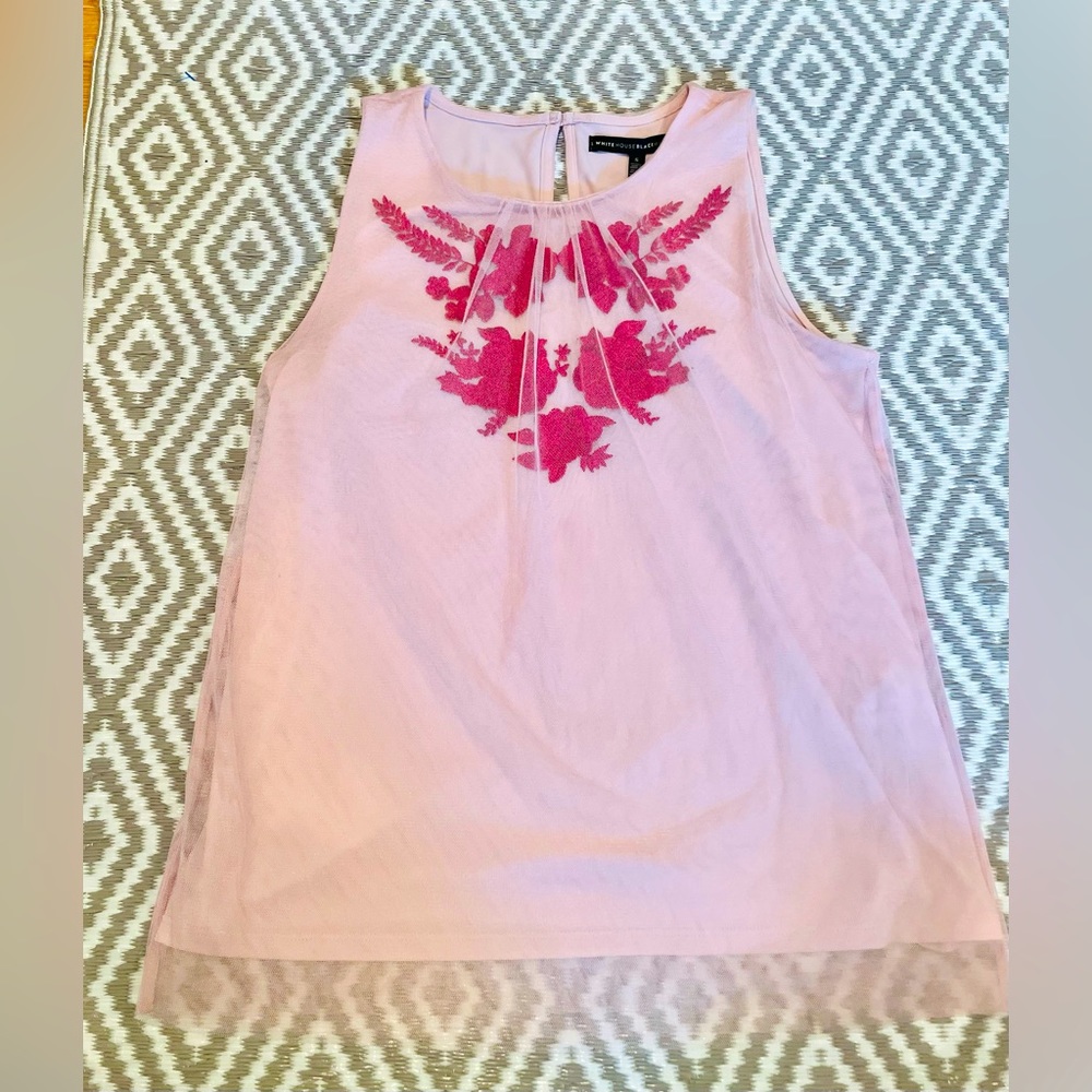 White House Black Market Women’s Pink Floral Tulle Overlay Sleeveless Top Small